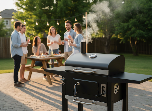 CHARCOAL GARDEN GRILL WITH LID, CAST IRON GRATE AND CASTORS 109 x 46 x 106,5 CM