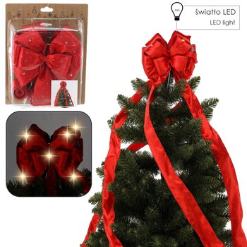 TREE TOPPER BOW WITH LED RED 1,83 M