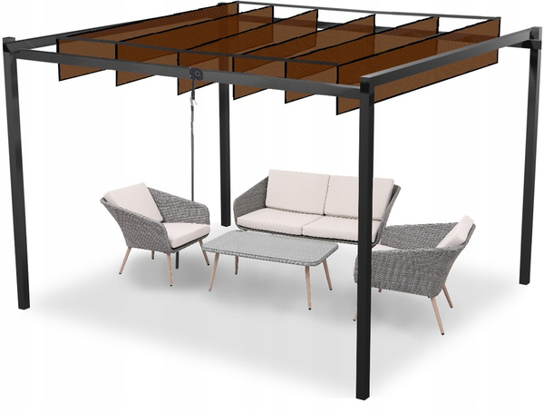 ZÁHRADNÁ PERGOLA S POHYBLIVÝMI LAMELAMI Z POLYKARBONÁTU 3 x 3 M HNEDÁ *4016