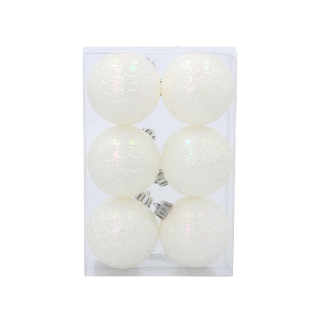 SET OF 6 BAUBLES 6 CM WHITE