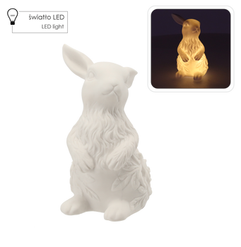 FIGURKA WIELKANOCNA - ZAJĄCZEK CERAMICZNY BIAŁY 9 x 9 x 15 cm LED opak=4szt *9897