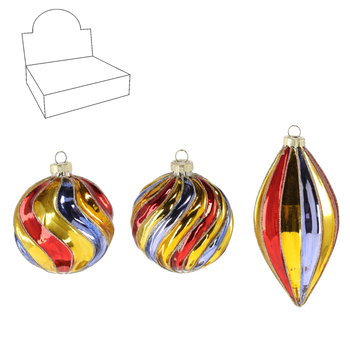GLASS ORNAMENT - COLORED STREAMERS MIXED PATTERNS