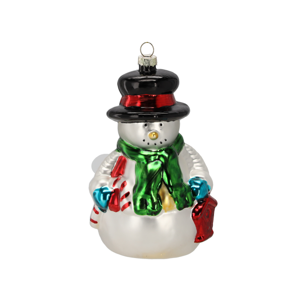 GLASS ORNAMENT - SNOWMAN 8.4 X 7.9 X 13.6 CM