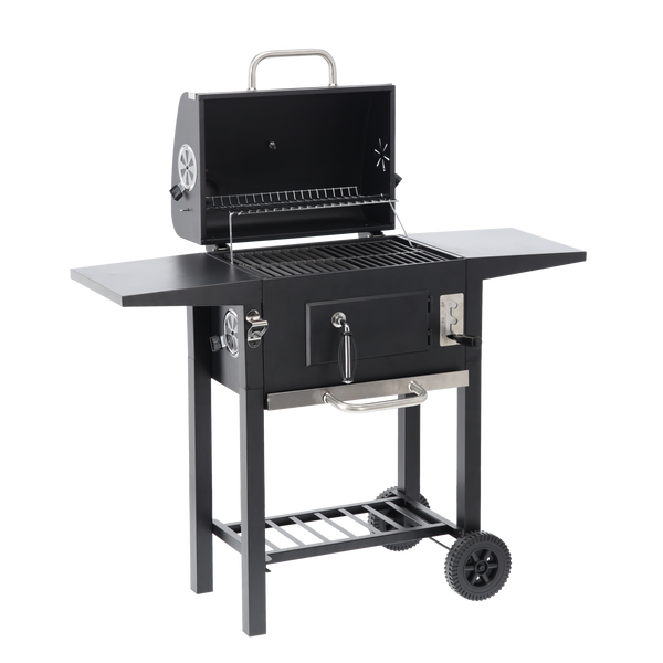 CHARCOAL GARDEN GRILL WITH LID, CAST IRON GRATE AND CASTORS 109 x 46 x 106,5 CM