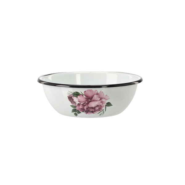 ENAMEL BOWL 1.5 L 20 CM WHITE PEONY LAURA