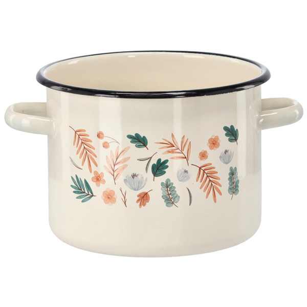 GARNEK EMALIOWANY 4,5 L 20 CM KREMOWY LIŚCIE *2389