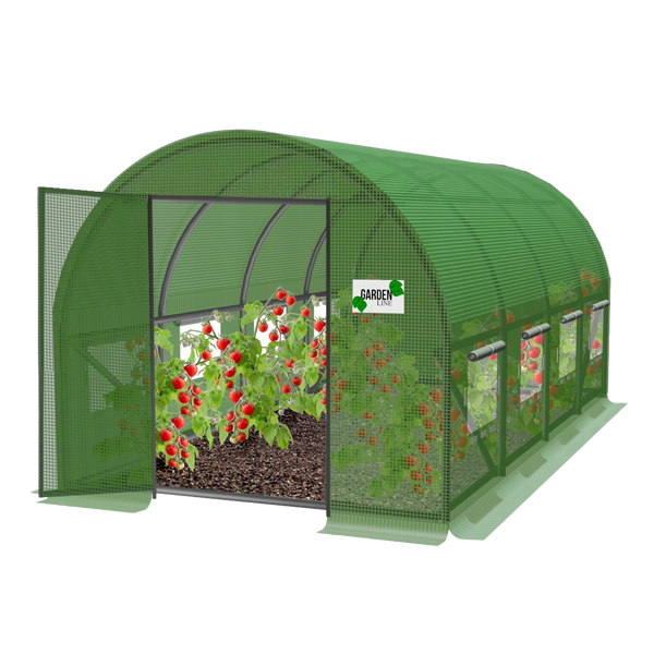 TUNEL FOLIOWY OGRODOWY 4 SEGMENTOWY ZIELONY 6 x 3 x 2 M Z DRZWIAMI NA ZAWIASIE