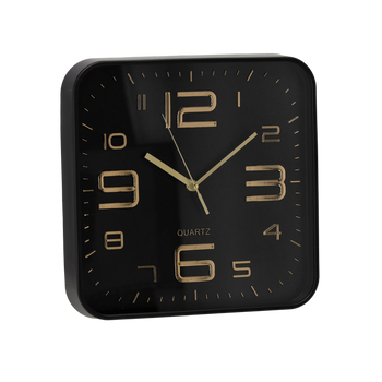 ZEGAR WISZĄCY KWADRATOWY 30,2 x 30,2 x 4,3 CM CZARNY ZE ZŁOTYMI CYFRAMI *4696