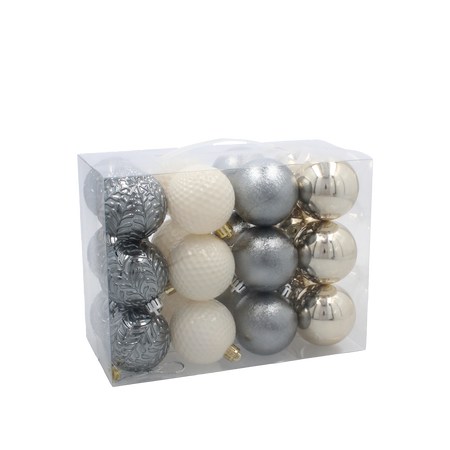 SET OF 24 ORNAMENTS 6 CM CHAMPAGNE/GRAY/WHITE