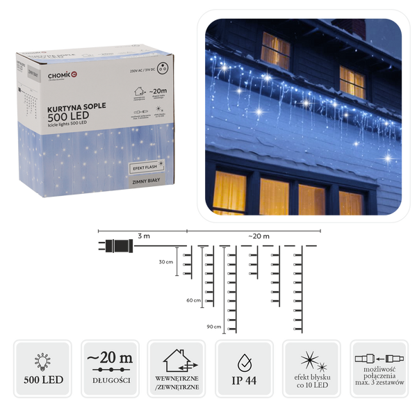 COLD WHITE ICICLE CURTAIN 500L