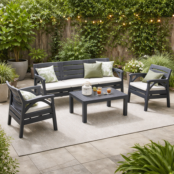 ZESTAW MEBLI OGRODOWYCH ANTRACYTOWYCH  "SANTANA" (2x FOTEL, ŁAWKA 3os.)