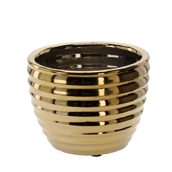 OSŁONKA CERAMICZNA NA DONICZKĘ 22,5 x 22,5 x 16,5 CM ZŁOTA PRĄŻKOWANA *2435