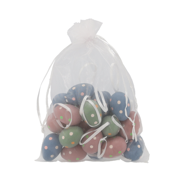 Set de 24 ouă de Paște 3 x 4 cm cu puncte violete-verde-albastre*8029