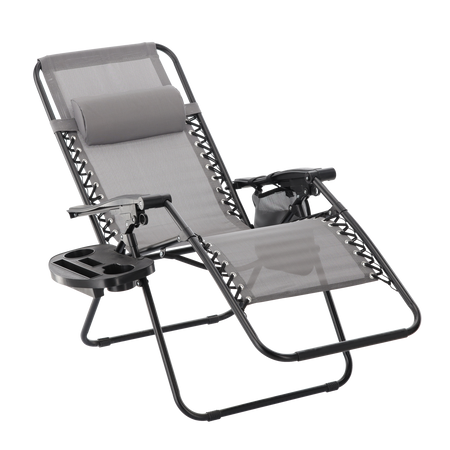 FOLDING GARDEN SUN LOUNGER WITH BASE, POCKET AND HEADREST GREY