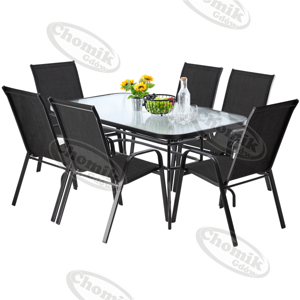 ZESTAW MEBLI OGRODOWYCH-STÓŁ 150 x 90 x 70 cm/NEO2286/ + 6 KRZESEŁ 54 x 72 x 96 cm/NEO3685 X 3/