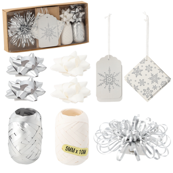 CHRISTMAS GIFT WRAPPING SET - SILVER / WHITE 12 PCS. *7571