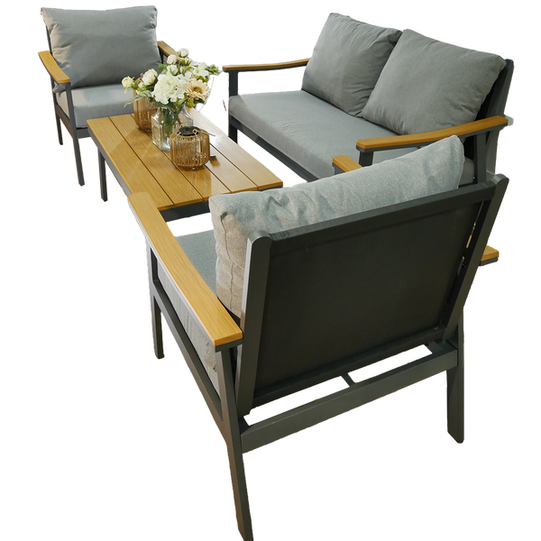 ALUMINUM FURNITURE "LUBLANA" SET (SOFA + 2 ARMCHAIRS + TABLE) GREY + GREY CUSHIONS