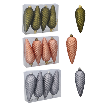 SET OF 4 CHRISTMAS ORNAMENTS CONE MATTE 14 CM OLIVE/COPPER/GRAPHITE