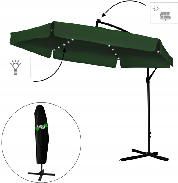 PARASOL OGRODOWY 3 M ZIELONY "BANANA" Z POKROWCEM Z LED 