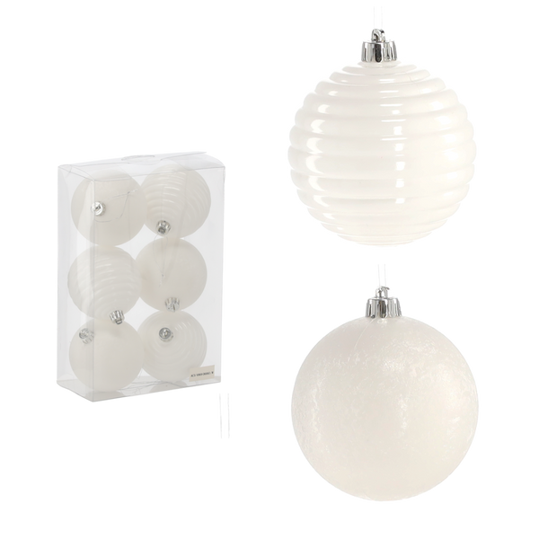 SET OF 6 BAUBLES 8 CM WHITE