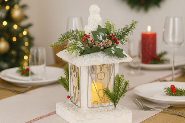 LAMPION SĂRBĂTORESC CU CANDLE LED ALB 17 x 17 x 32 CM *5195