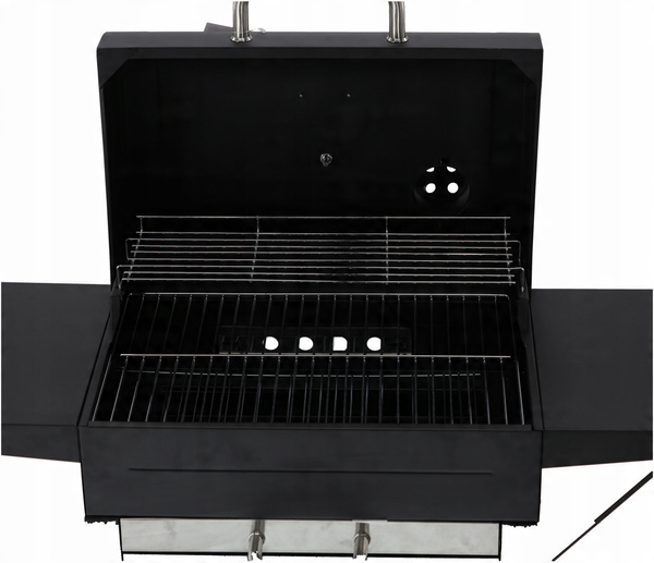 GRILL WĘGLOWY Z POKRYWĄ, RUSZTEM I KÓŁKAMI