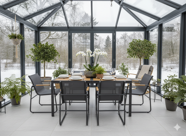 ZESTAW MEBLI OGRODOWYCH STÓŁ + 6 KRZESEŁ ANTRACYT