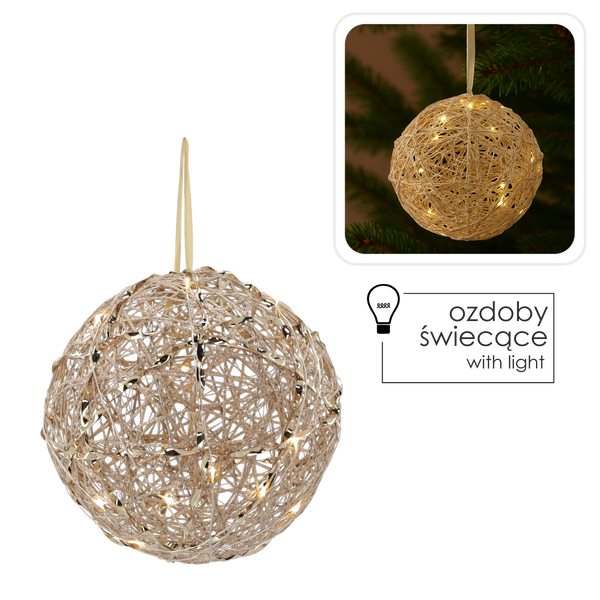 CHRISTMAS DECORATION - LED BALL 20 CM CHAMPAGNE GOLD