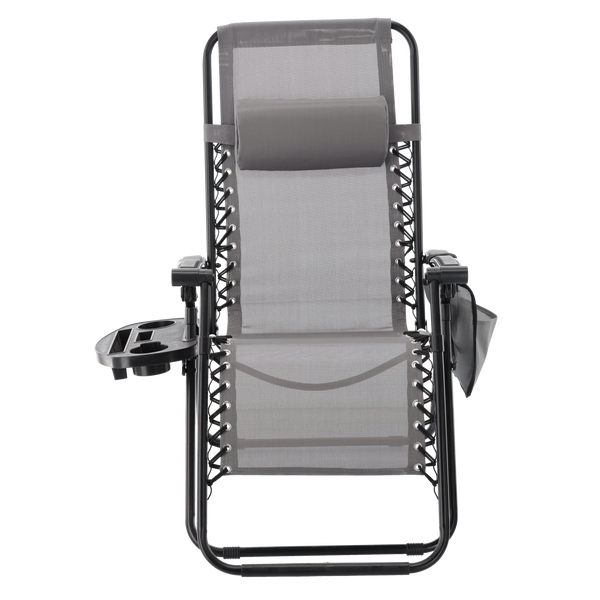 FOLDING GARDEN SUN LOUNGER WITH BASE, POCKET AND HEADREST GREY
