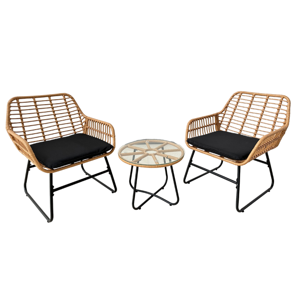 ZESTAW MEBLI OGRODOWYCH (2 KRZESŁA, STOLIK) - BRĄZOWY, PODUSZKI - CZARNY