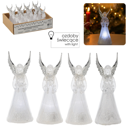 OZDOBA BOŻONAR. - MAŁY ANIOŁEK LED PLASTIKOWE 4 x 4 x 11 CM MIX WZORÓW disp=12szt *9018