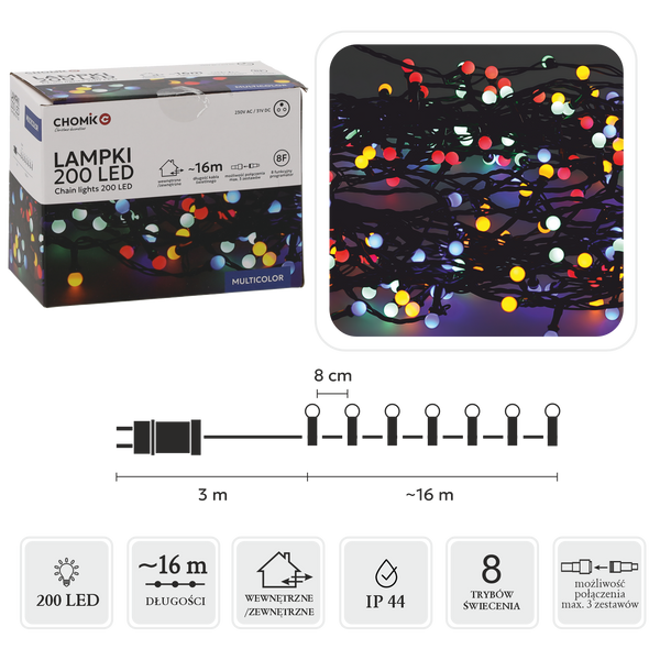 LED CHRISTMAS TREE LIGHTS BALLS 200L MULTICOLOR