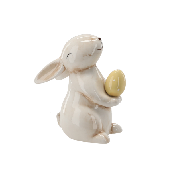 EASTER FIGURINE – CERAMIC BUNNY WITH EGG WHITE 11 x 6,5 x 12,5 CM PACK=6 PCS