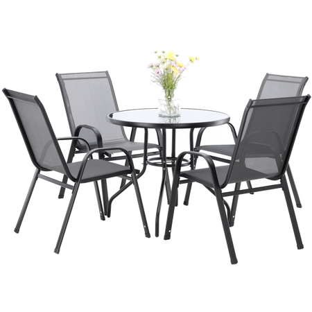 GARDEN FURNITURE SET - 4 CHAIRS + ROUND TABLE - GREY *3514