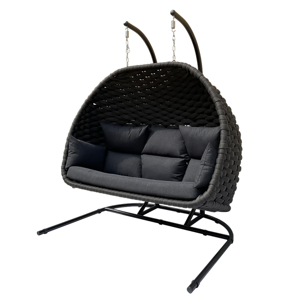 HANGING CHAIR TONDER - BLACK CHAIR, BLACK CUSHION, MATT BLACK FRAME