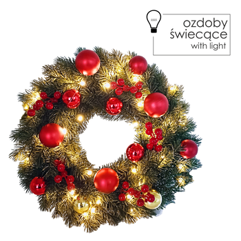 CHRISTMAS WREATH 40 LED GREEN WITH CHRISTMAS BALLS