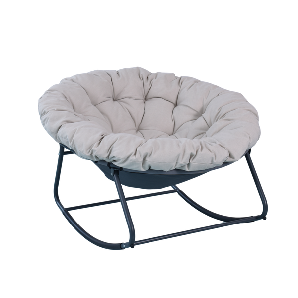 ROCKING CHAIR WITH LIGHT BEIGE CUSHION, GRAY FRAME 105 X 67 CM