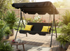 HUŚTAWKA OGRODOWA A-TYPE 170 x 118 x 153 cm CZARNA Z ŻÓŁTYMI POD. I PODSTAWKAMI NA KUBEK