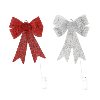 LED CHRISTMAS BOW 8L 22 x 30 CM RED/SILVER