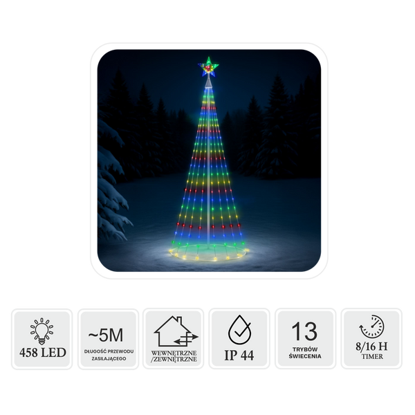 LED CONE CHRISTMAS TREE WITH STAR 3M 458L MULTICOLOR IP44