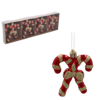 SET OF 4 CHRISTMAS TREE ORNAMENTS - CANDY CANE 7.5 X 6.5 CM pack=12 sets