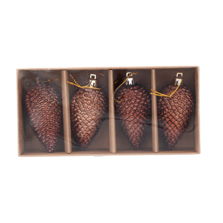 SET DE 4 DECORAȚIUNI DE CRĂCIUN - CONE 9 CM ROȘII, ARGINTII, AURII, MARO *9747