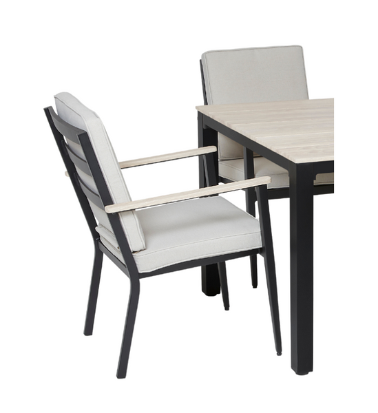 ZESTAW MEBLI OGRODOWYCH ALUMINIOWYCH (STÓŁ + 6 KRZESEŁ) BEŻOWY + BEŻOWE PODUSZKI