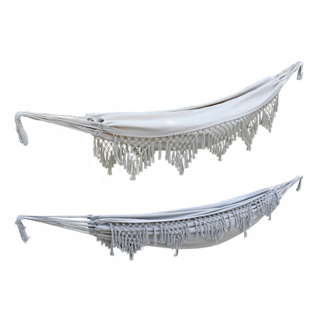 HAMAK S FRANŽAMI BOHO 200 x 150 CM BEŽOVÝ/SIVÝ *3194