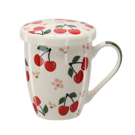 KUBEK PORCELANOWY Z ZAPARZACZEM I POKRYWKĄ 340 ML MIX OWOCOWYCH WZORÓW *1896