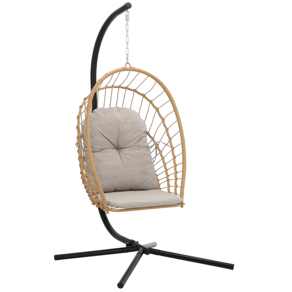 ERIS BROWN FOLDABLE HANGING CHAIR, PILLOW - GRAY, FRAME - BLACK