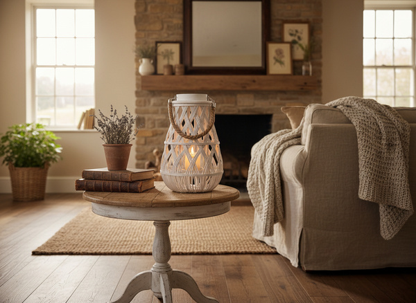 LAMPION 27 x 42 CM Z WKŁADEM SZKLANYM - BIAŁY