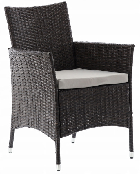 RATTAN FURNITURE SET (TABLE + 4 CHAIRS) BROWN + BEIGE PILLOWS