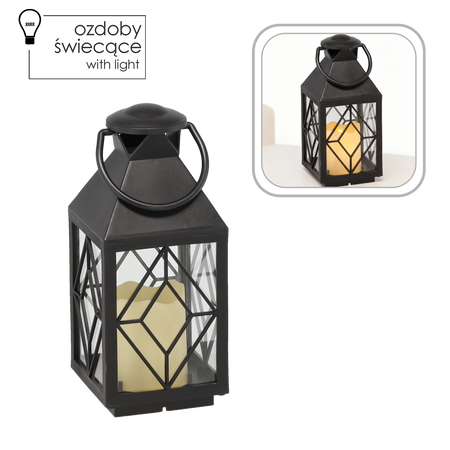 VÁNOČNÍ LAMPION 11 x 11 x 26,5 CM S LED VLOŽKOU ČERNÝ *2522