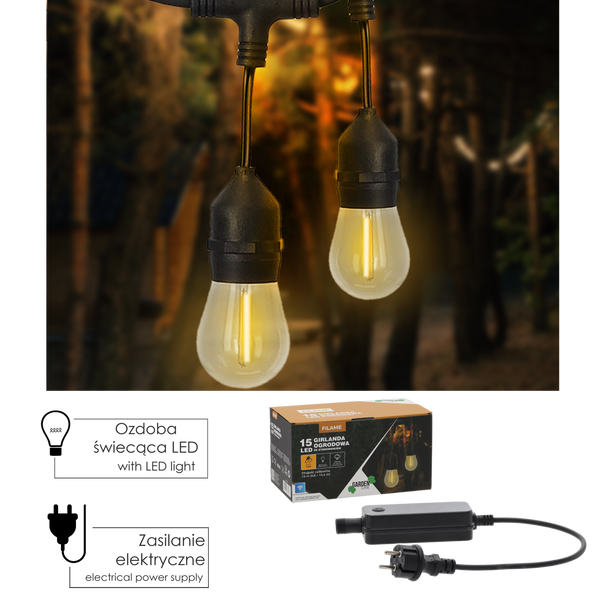 GARDEN GARLAND 230 V LENGTH 3 + 17 M FILAME 20 LED WARM WHITE WITH HANDLES